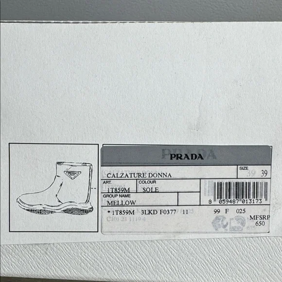 NIB PRADA RAIN BOOTS SZ 39 AUTHENTIC - Picture 7 of 7